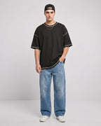Nmberz The Stitched premium black streetwear t-shirt with white stitching