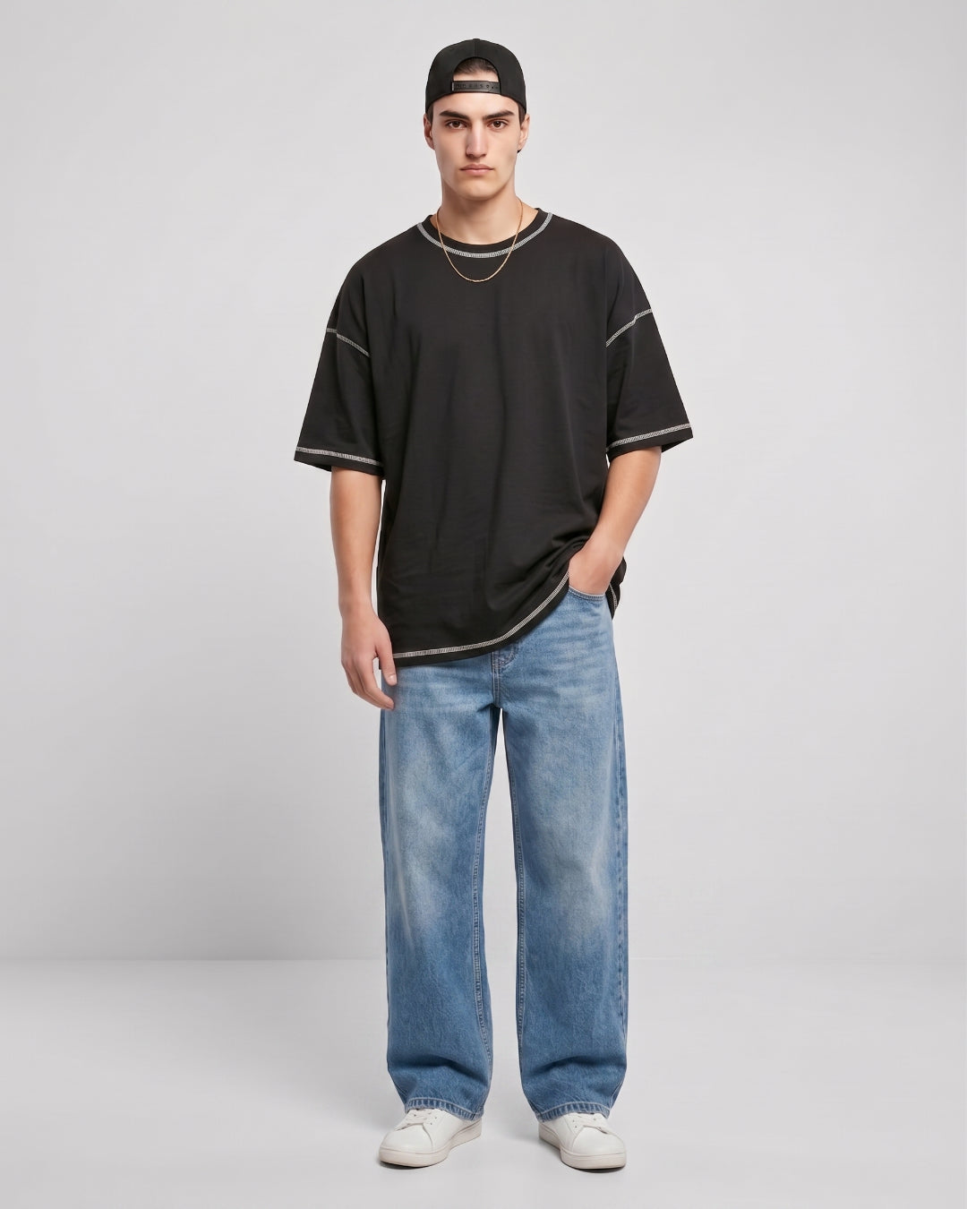 Nmberz The Stitched premium black streetwear t-shirt with white stitching